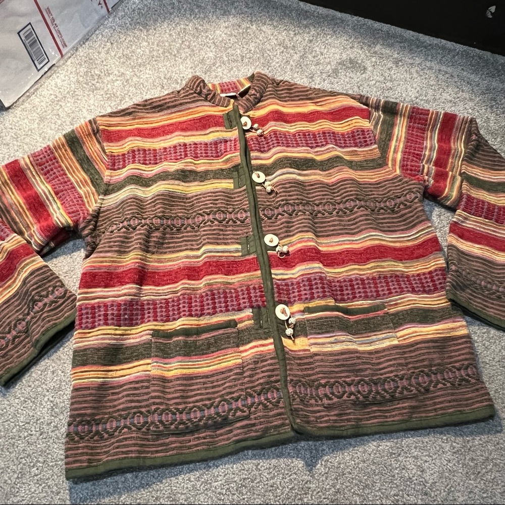 Compliments Women's XL Southwestern‎ Stripe Quilted Jacket Tapestry Cotton India